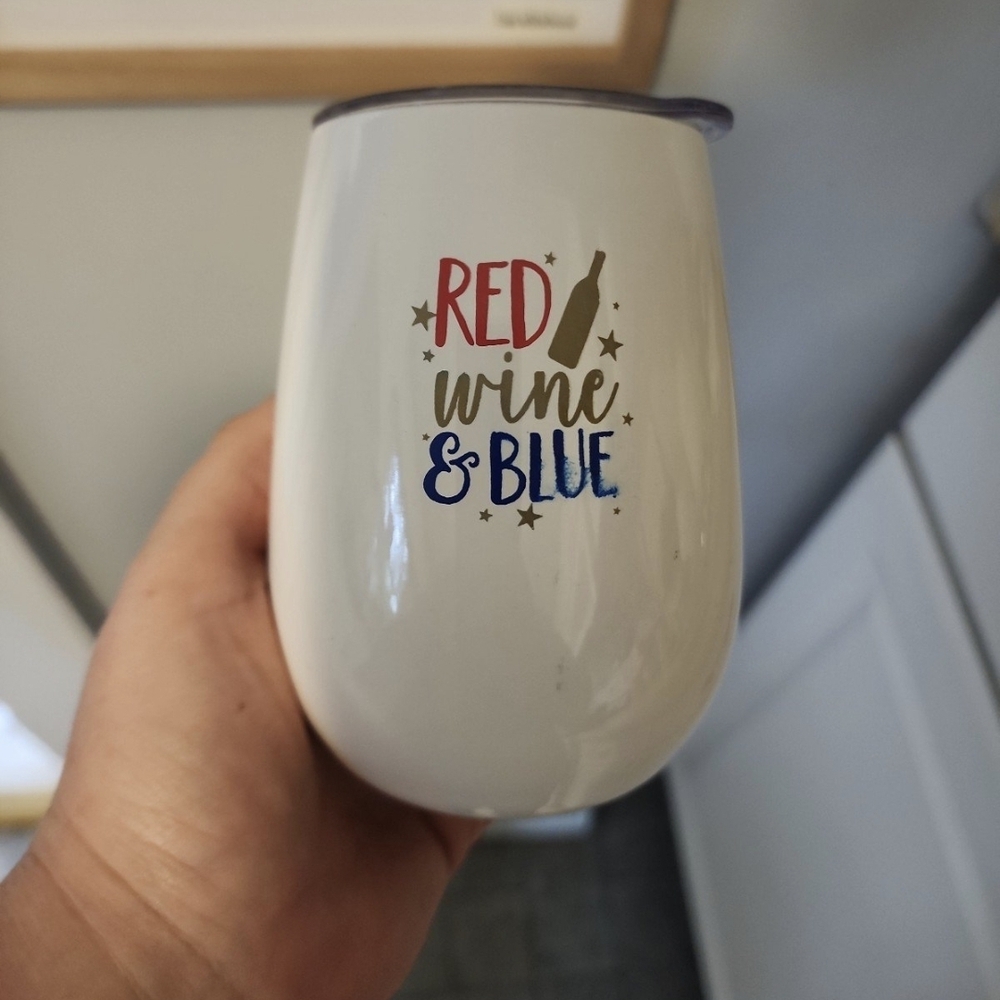 Red Wine & Blue Insulated White Stemless Wine Tumbler